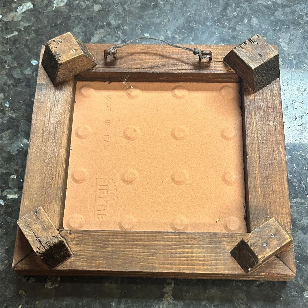 Vtg 80s Piemme Made in Italy Trivet Tile Wood Frame Brown Cream Floral Decor 8" - Picture 3 of 7